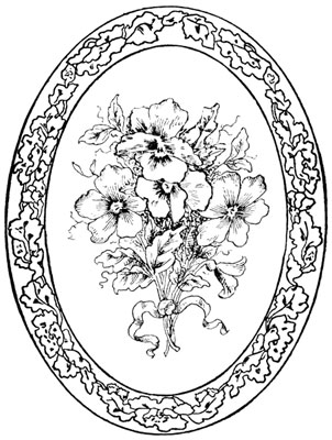 Oval Frame of Leaves around Pansies - Design Image Source