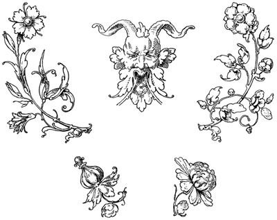 Assorted Floral Elements and a Horned Man - Design Image Source